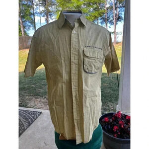Tommy jeans, shirt, short sleeve button up, yellow, and black plaid size medium